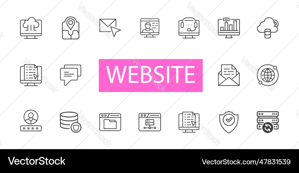 Website line icons set of web hosting Website line icons set of web hosting vector image