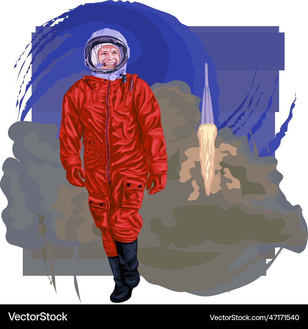 Cosmonaut in red spacesuit on the background Vector Image