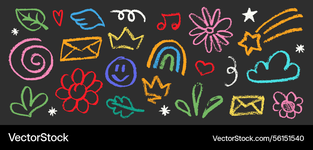 Crayon pencil colorful squiggles set chalk Crayon pencil colorful squiggles set chalk vector image