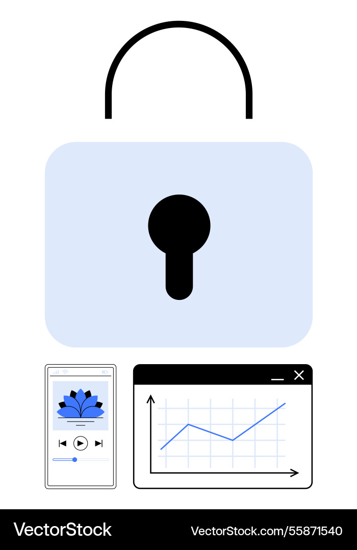 Cybersecurity concept with padlock graph chart Cybersecurity concept with padlock graph chart vector image