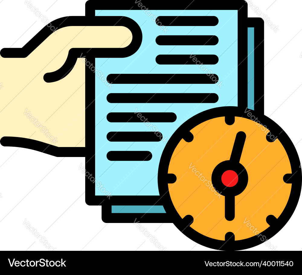 Documents and clock icon color outline Documents and clock icon color outline vector image