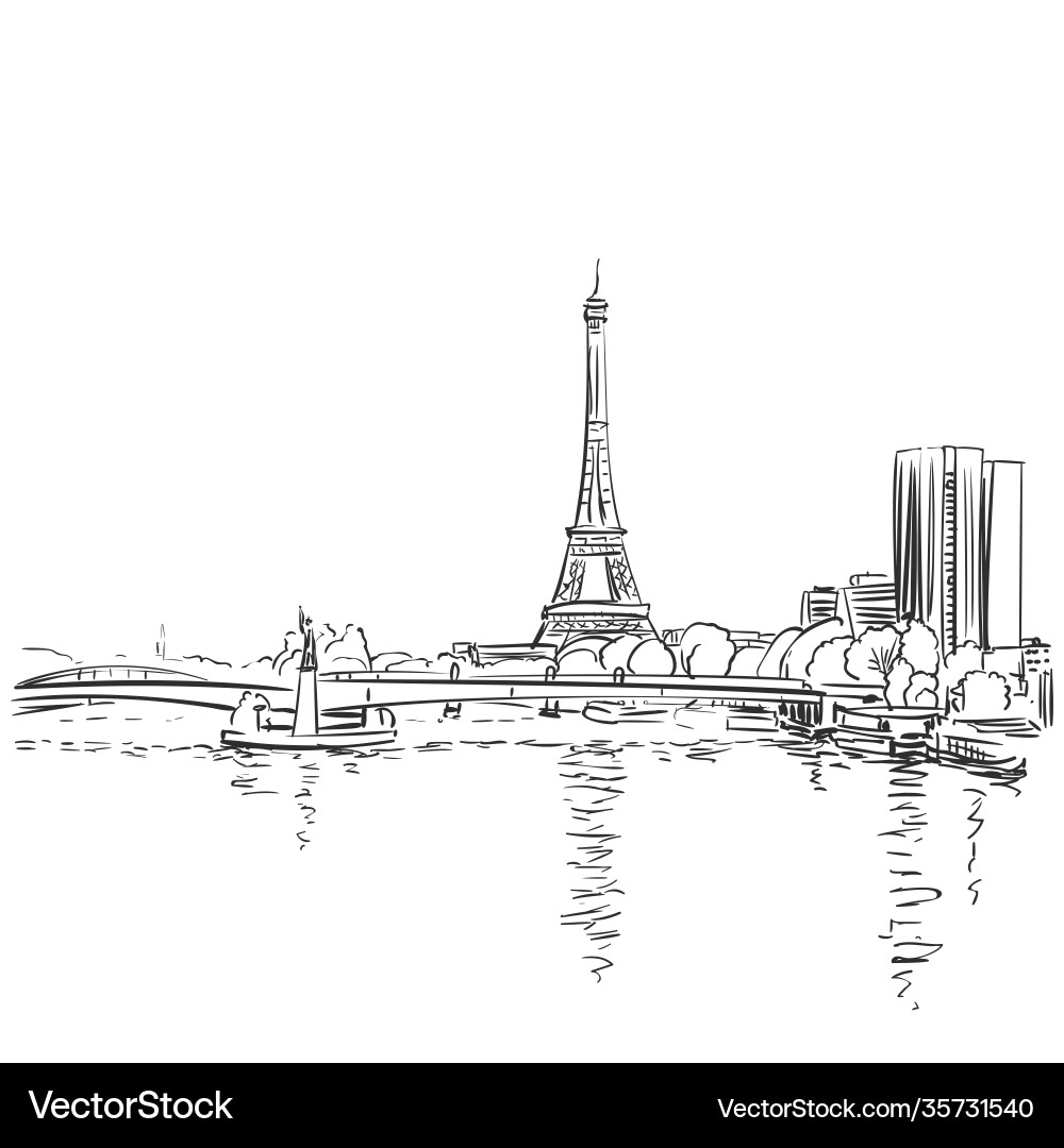 Eiffel tower and river seine sketch paris france vector image