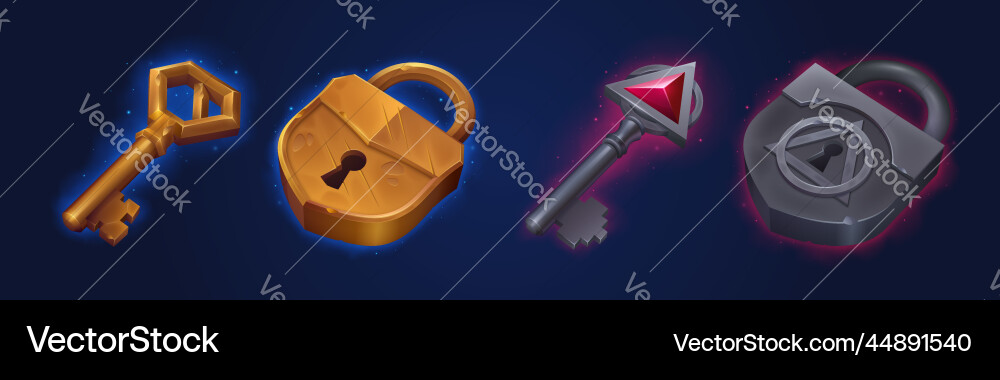 Game Keys & Lock Icons - Loot Box Assets Vector Image