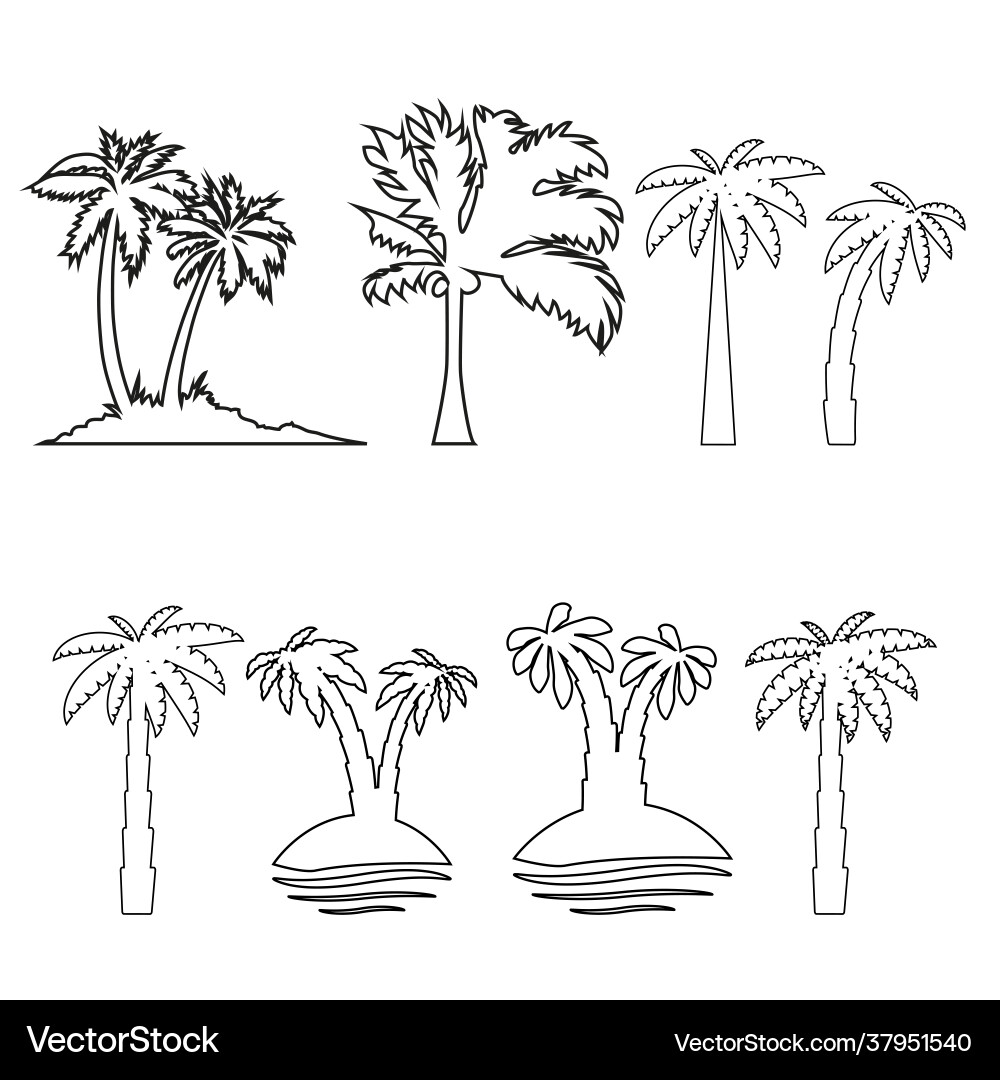 Graphical palm tree set linear style isolated Graphical palm tree set linear style isolated vector image
