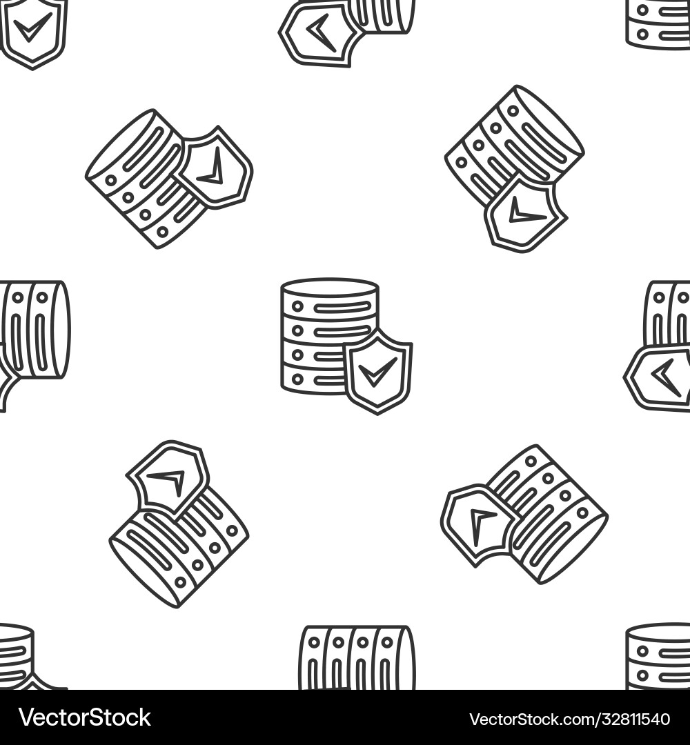 Grey line server with shield icon isolated Grey line server with shield icon isolated vector image