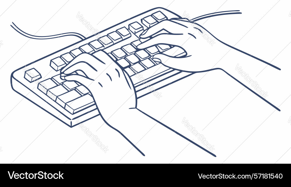 Hands on keyboard focused computing and digital Vector Image