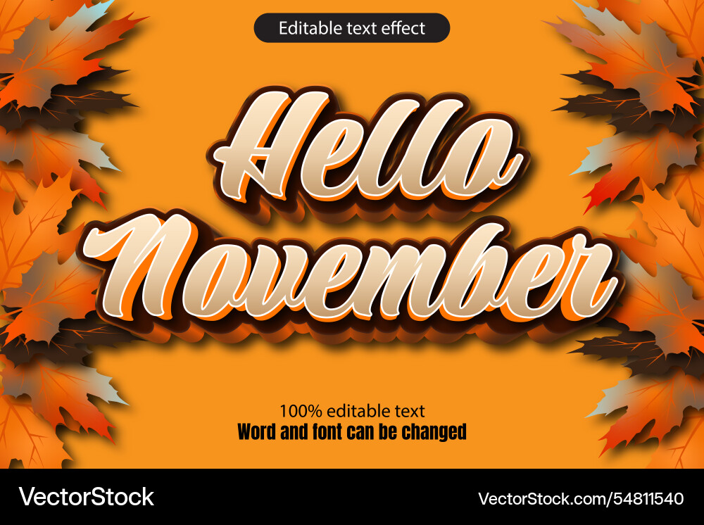 Hello november editable text effect 3d emboss Vector Image