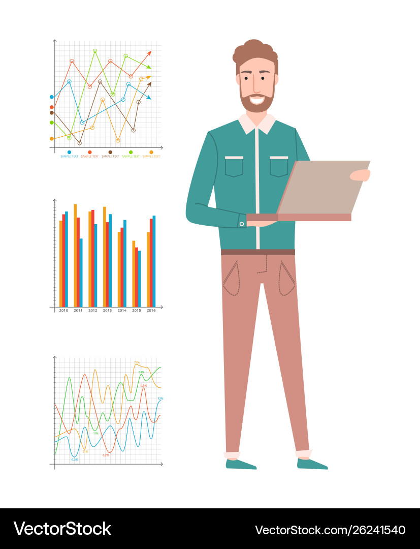 Man with laptop presenting chart report Man with laptop presenting chart report vector image