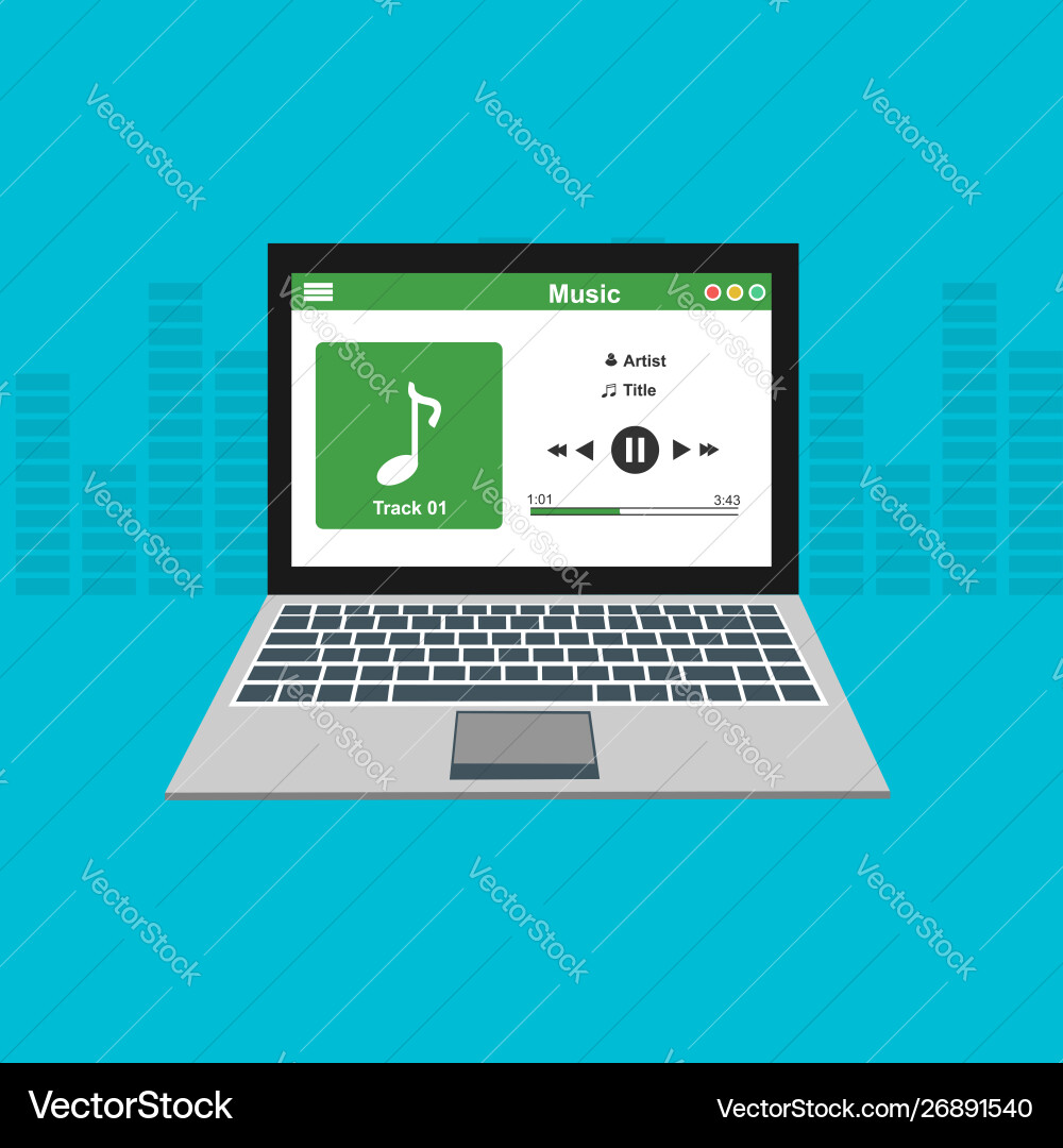 Media player application app template with flat Media player application app template with flat vector image