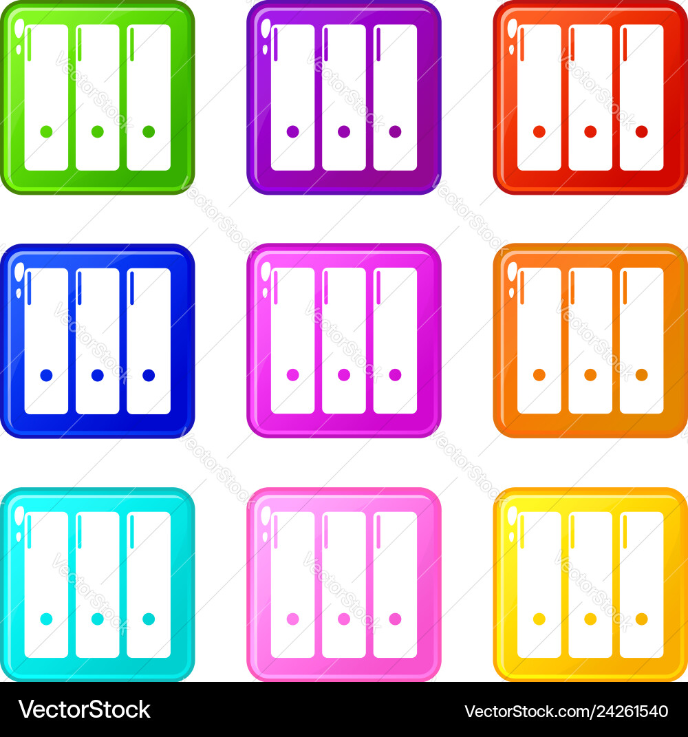 Office folder icons set 9 color collection Office folder icons set 9 color collection vector image