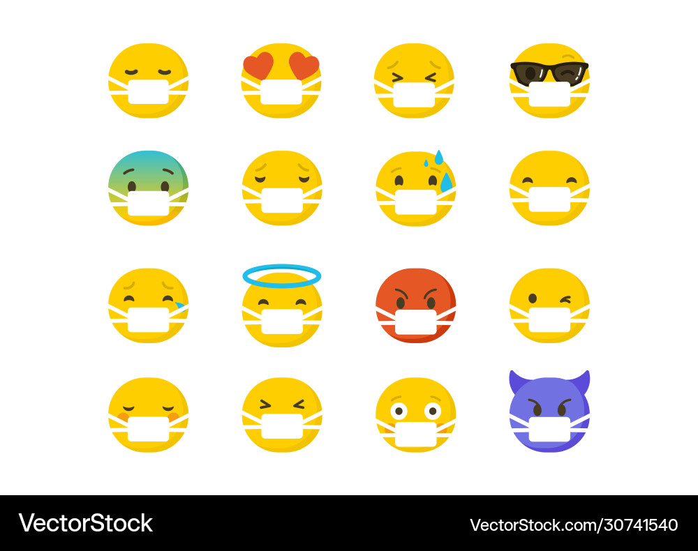 Set emoticons wearing surgical protective masks vector image