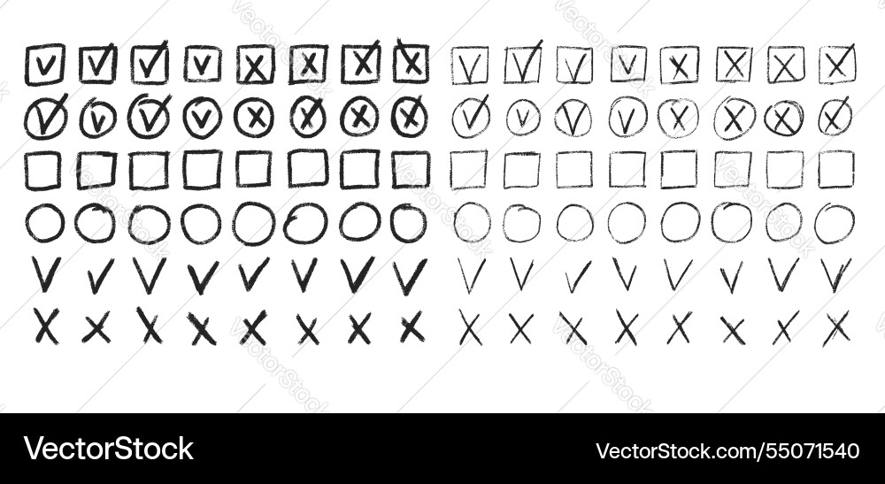Set of checkboxes tick and check marks pack cross Set of checkboxes tick and check marks pack cross vector image