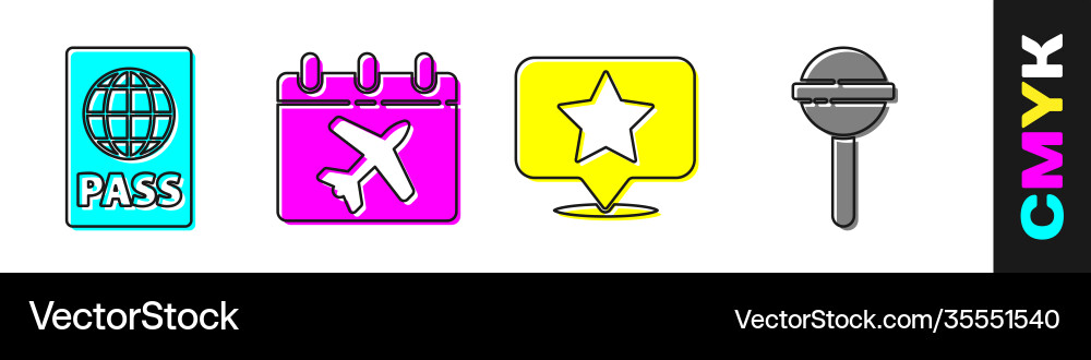 Set passport calendar and airplane map pointer vector image