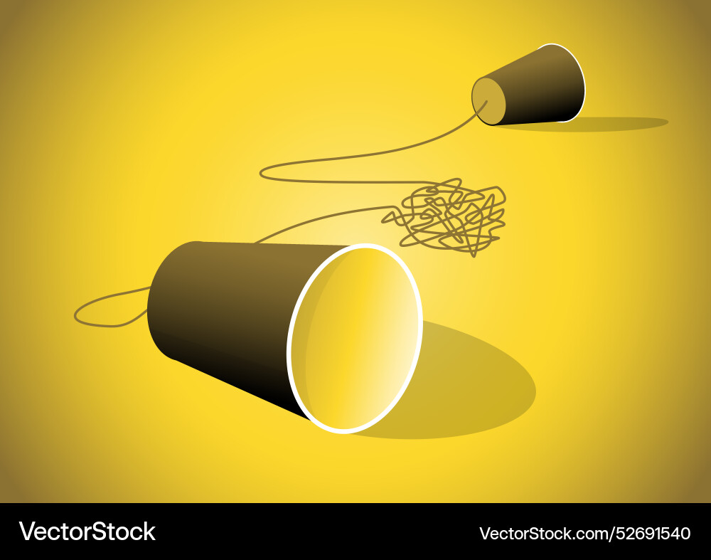Two paper cup connect with tangled string Two paper cup connect with tangled string Vector Image