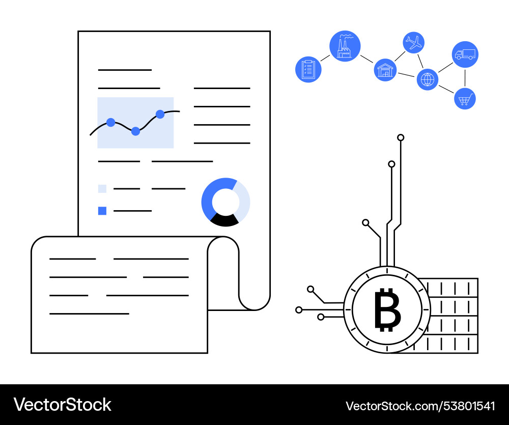 Business report with blockchain and cryptocurrency Vector Image