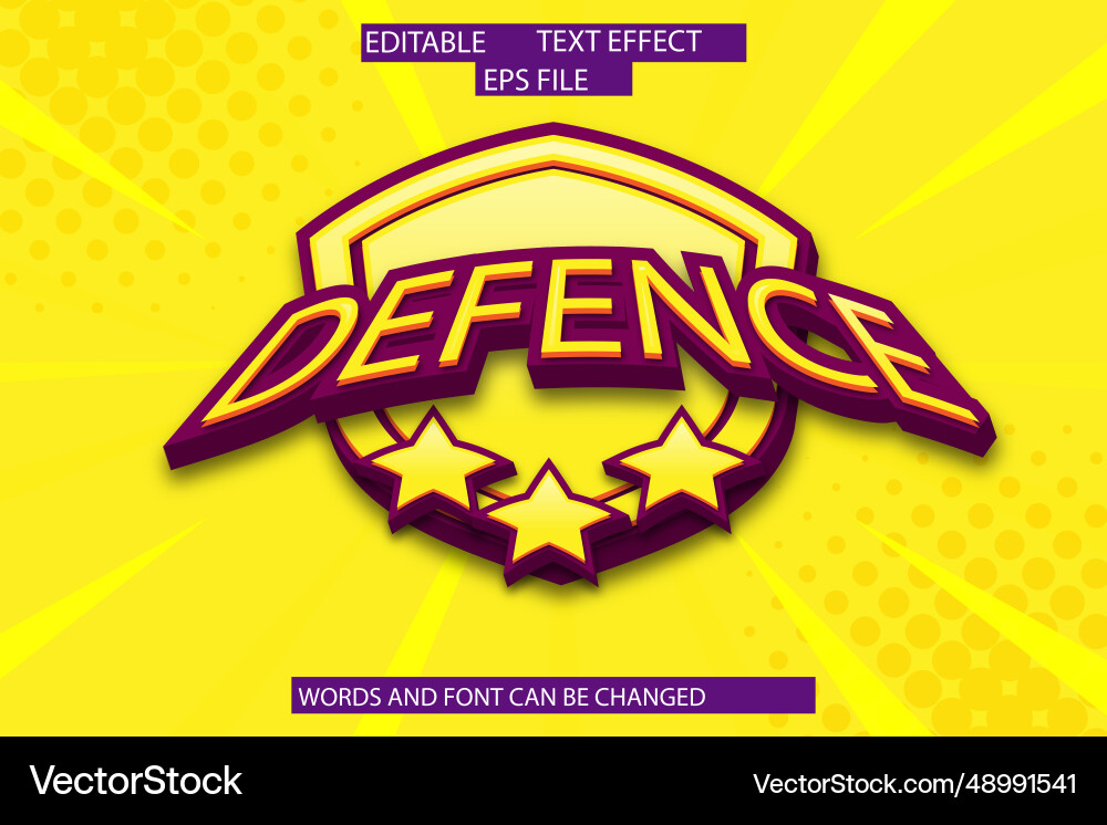Defence text effect font editable typography 3d Vector Image