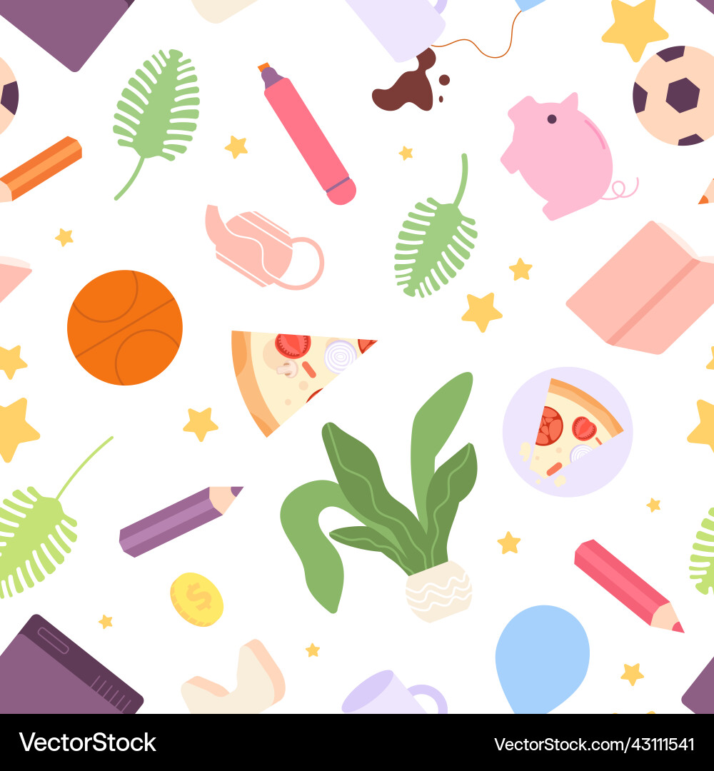 Diverse things food and drink office tools Diverse things food and drink office tools vector image