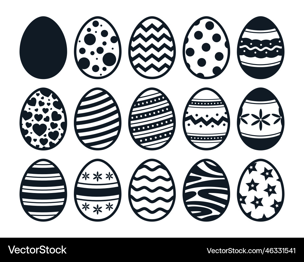 Easter eggs collection simple icons set Royalty Free Vector