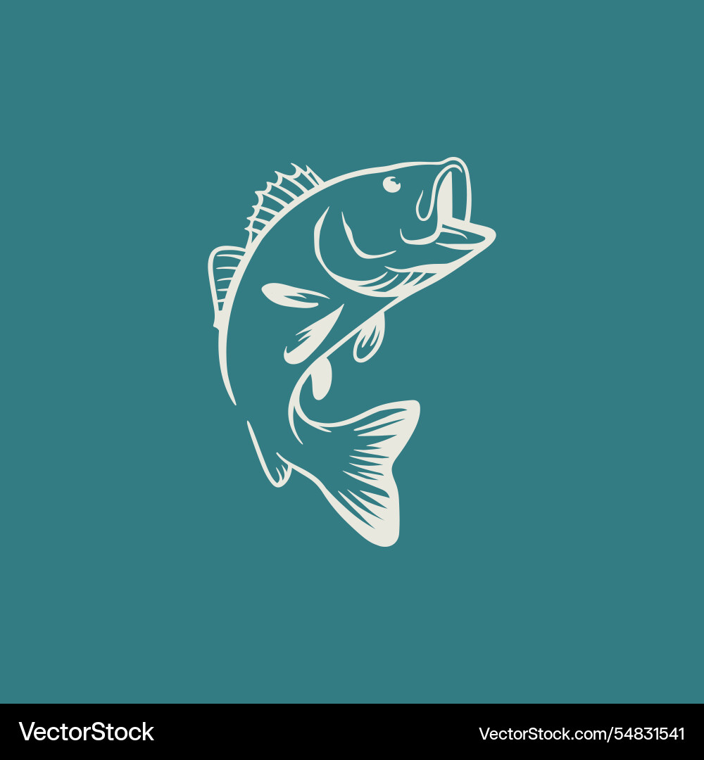 Leaping bass fish in teal and white Leaping bass fish in teal and white vector image