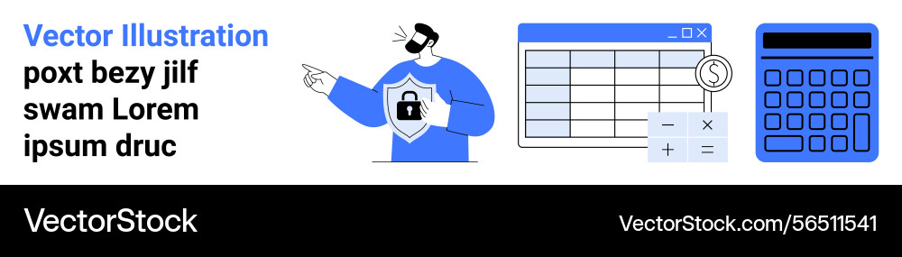 Man explaining data security with spreadsheet Man explaining data security with spreadsheet vector image