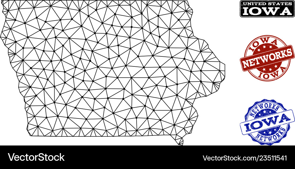 Polygonal network mesh map of iowa state Vector Image