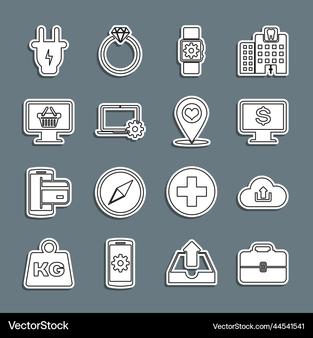 Set line toolbox cloud upload monitor Set line toolbox cloud upload monitor vector image