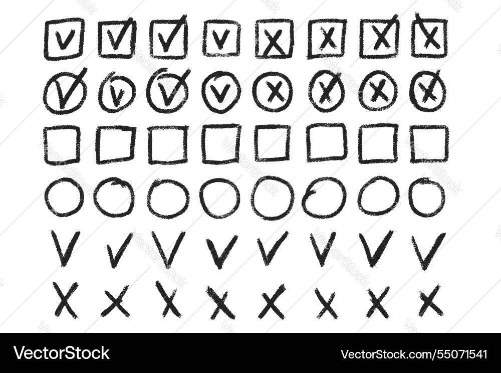Set of checkboxes tick and check marks pack cross Set of checkboxes tick and check marks pack cross vector image