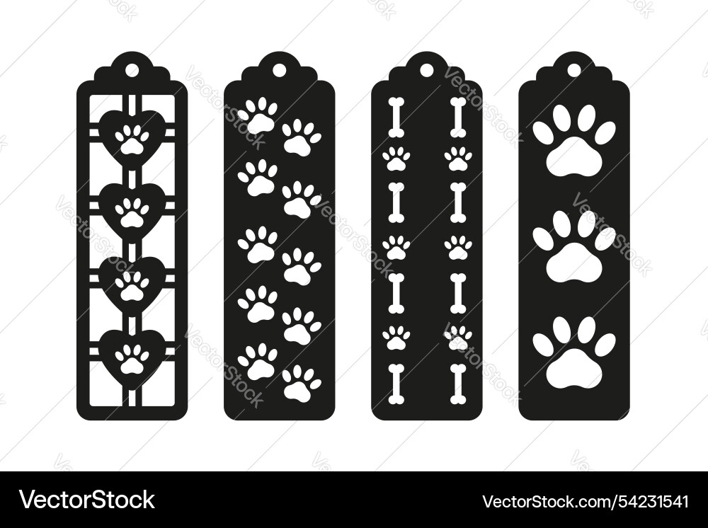 Set of vertical bookmarks with dog paw pattern Set of vertical bookmarks with dog paw pattern vector image
