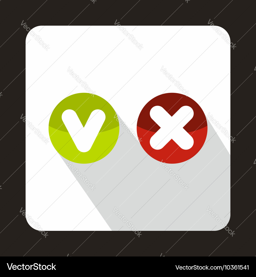 Tick and cross buttons icon flat style Vector Image