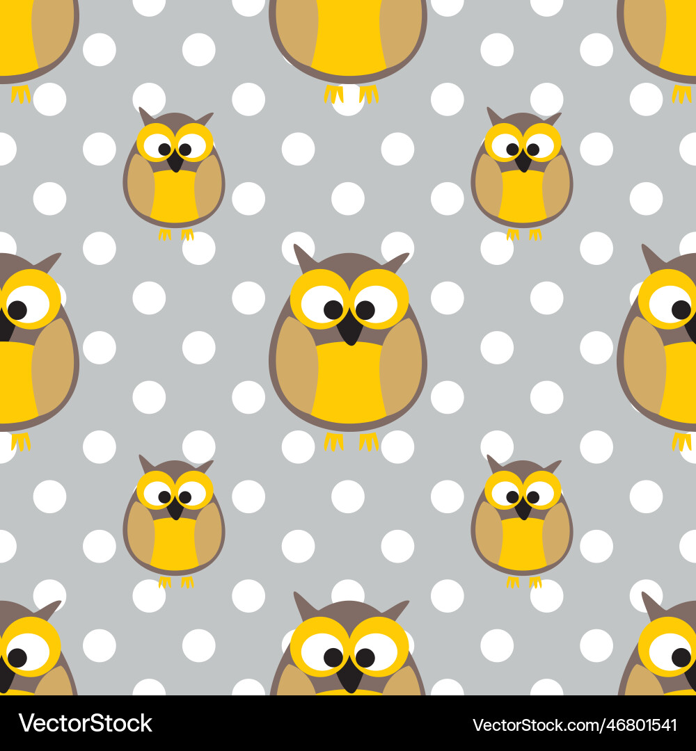 Tile pattern with owls and dots on grey background Tile pattern with owls and dots on grey background vector image