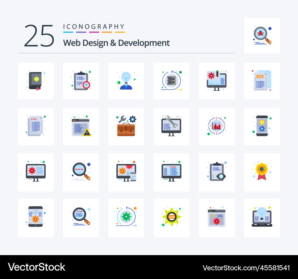 Web design and development 25 flat color icon vector image