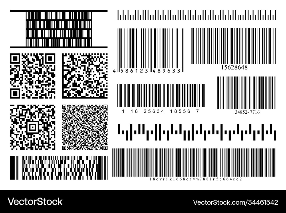 Barcodes and qr codes collection set black Barcodes and qr codes collection set black Vector Image