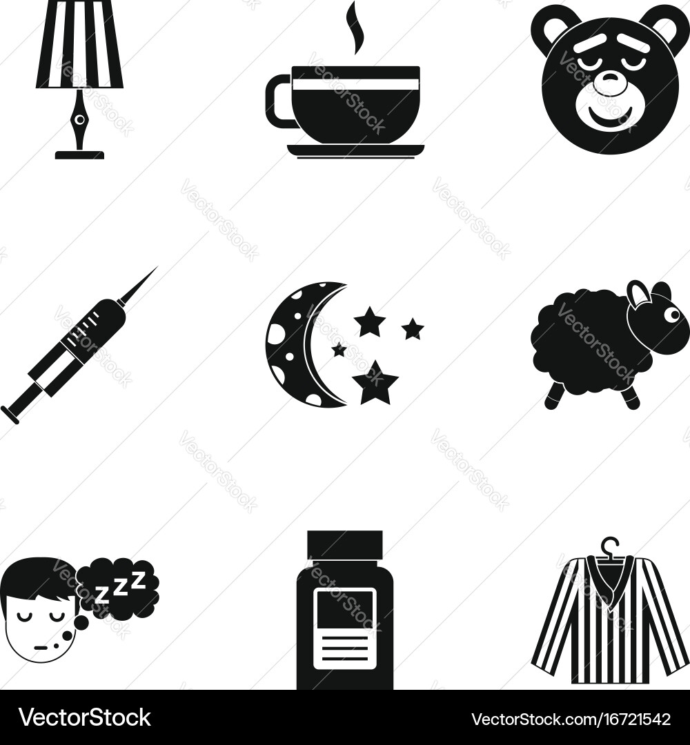 Bed time rest icon set simple style vector image
