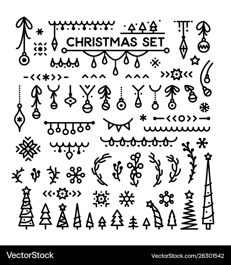 Christmas decoration linear set Christmas decoration linear set vector image