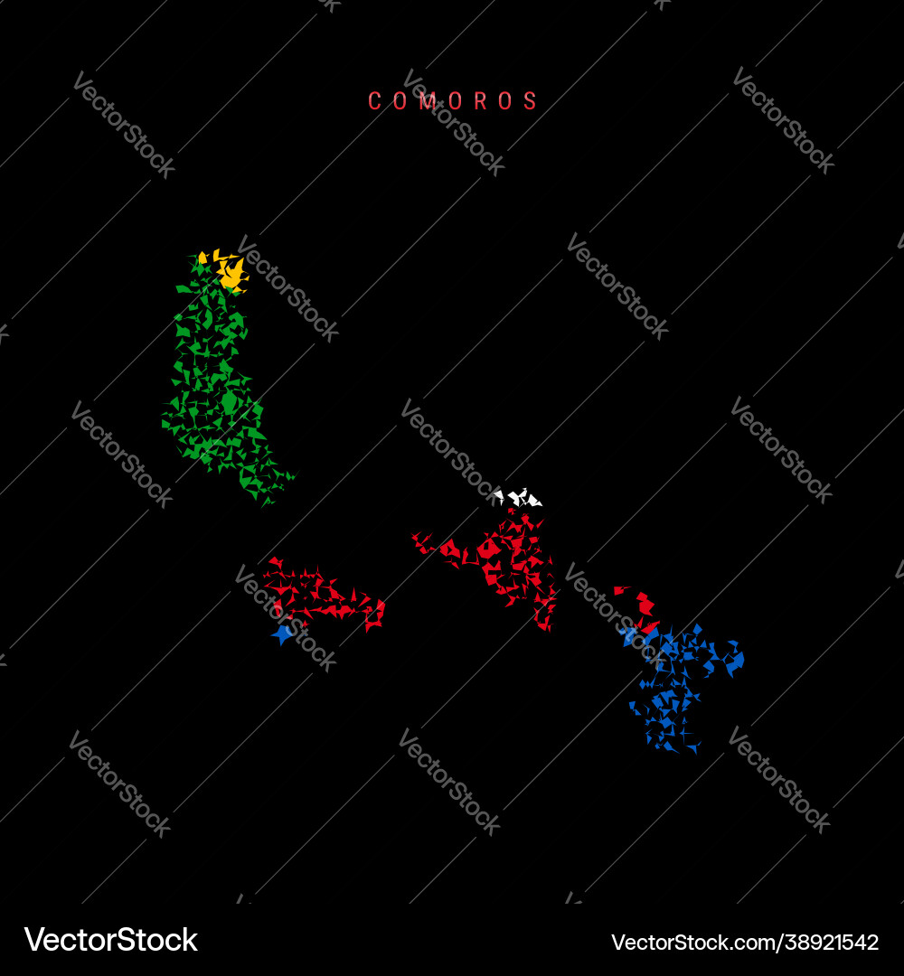 Comoros flag map chaotic particles pattern Comoros flag map chaotic particles pattern vector image