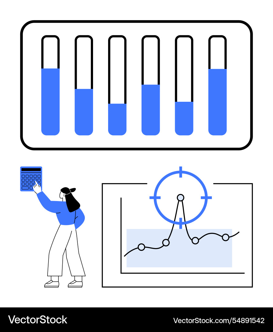 Data analysis with bar graphs target focus Data analysis with bar graphs target focus vector image