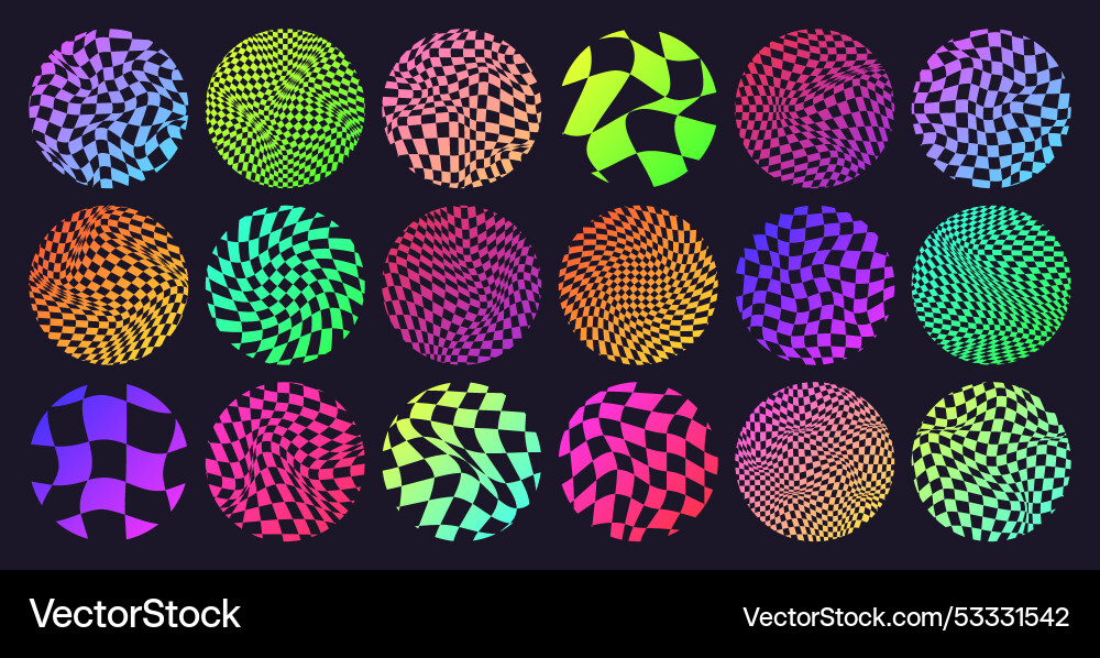 Groovy checkered pattern neon round tiled grid Groovy checkered pattern neon round tiled grid vector image