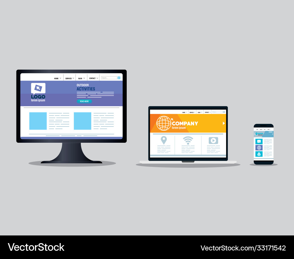 Mockup responsive web concept website development Mockup responsive web concept website development vector image