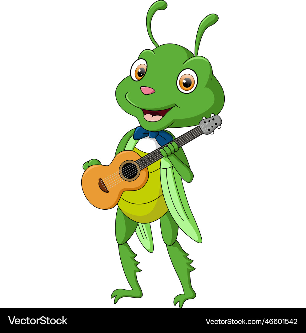 Süße Grashopper Cartoon mit Gitarre Süße Grashopper Cartoon mit Gitarre vektorbild