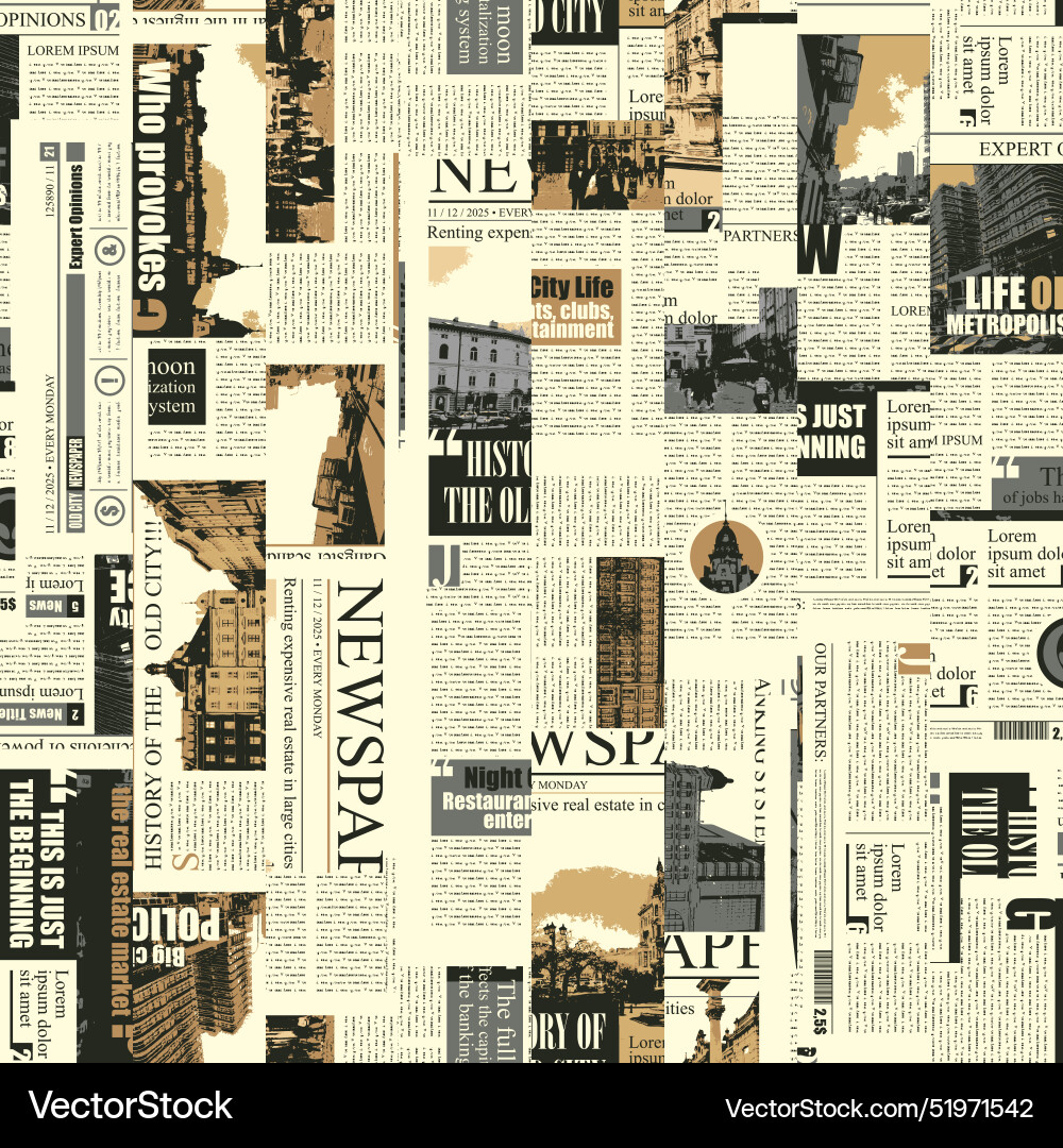Seamless pattern with collage of newspaper or maga