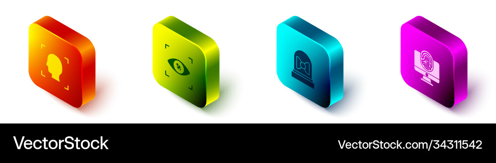 Set isometric face recognition eye scan motion Set isometric face recognition eye scan motion vector image