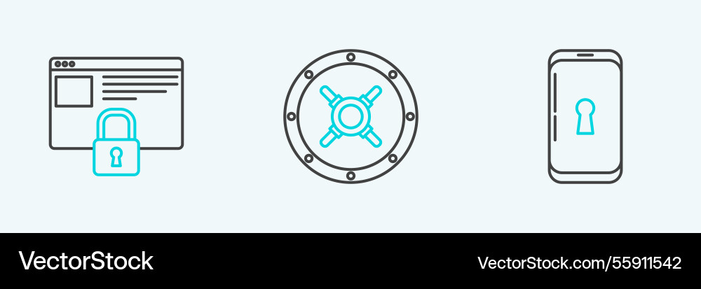 Set line smartphone with lock secure your site Set line smartphone with lock secure your site vector image
