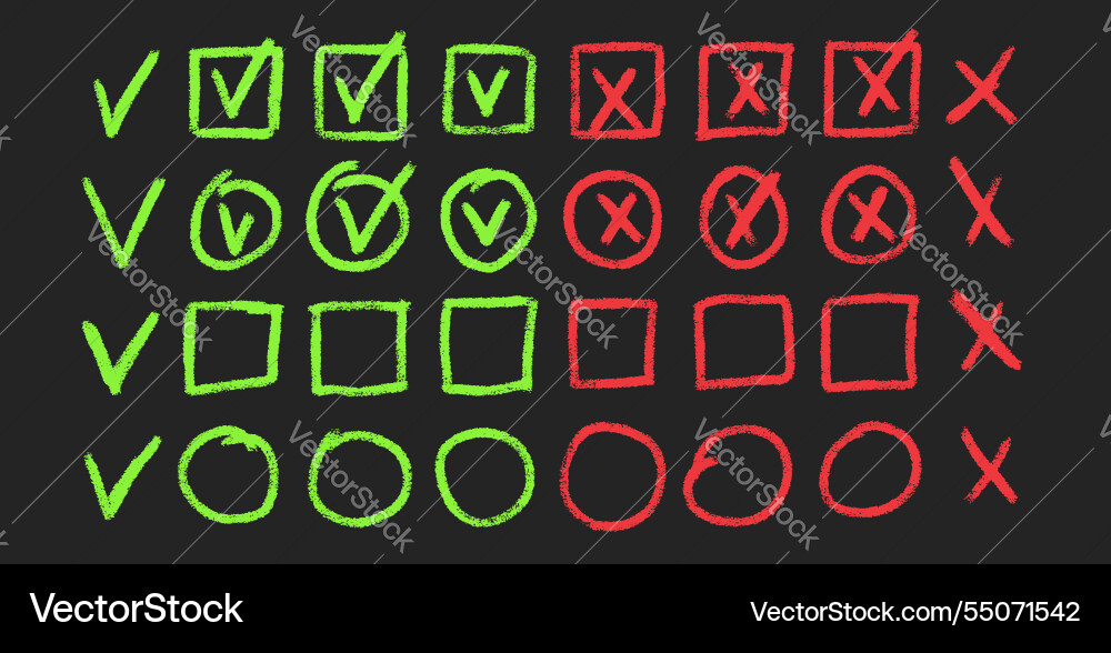 Set of checkboxes tick and check marks pack cross Set of checkboxes tick and check marks pack cross vector image