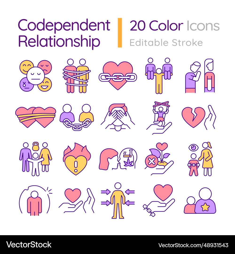2d colorful icon set pack for codependent 2d colorful icon set pack for codependent vector image