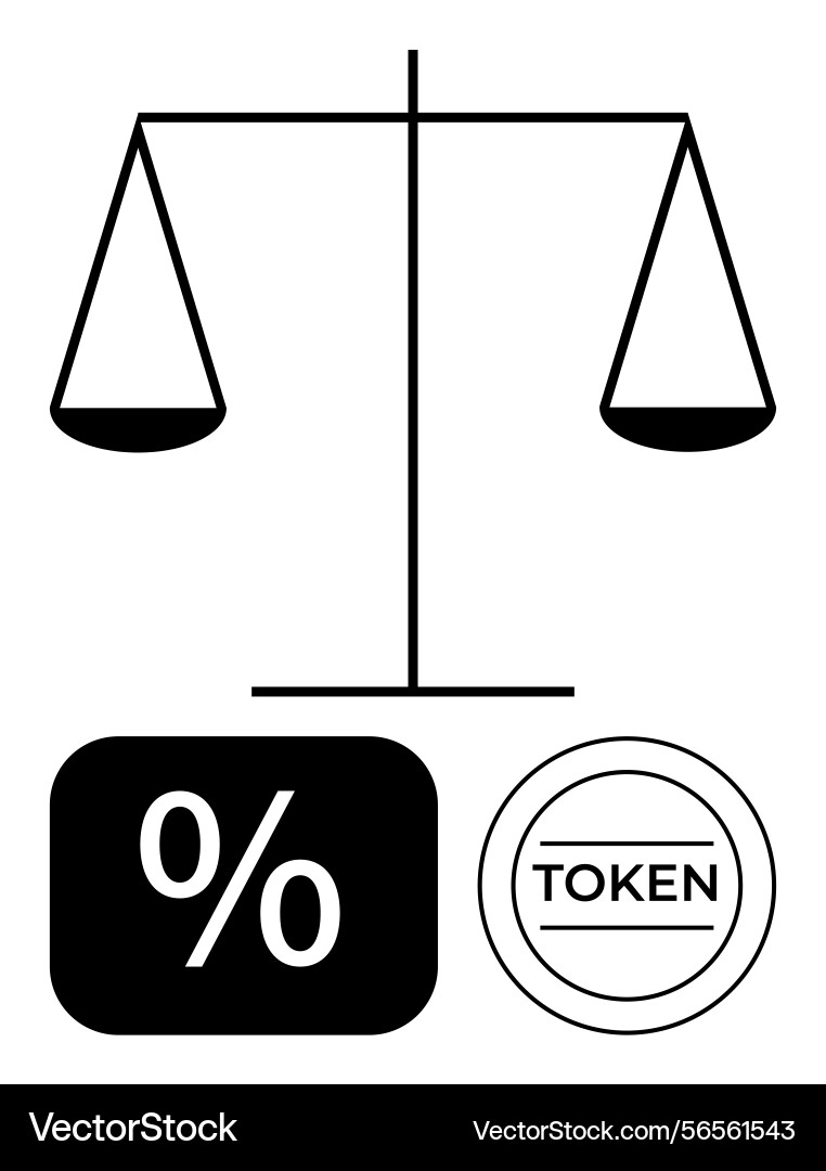 Balanced scale with percentage and token concepts Balanced scale with percentage and token concepts vector image