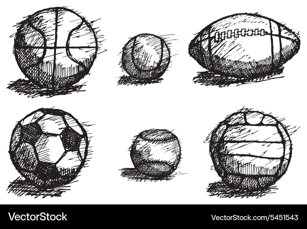 Ball sketch set with shadow on the ground isolated vector image