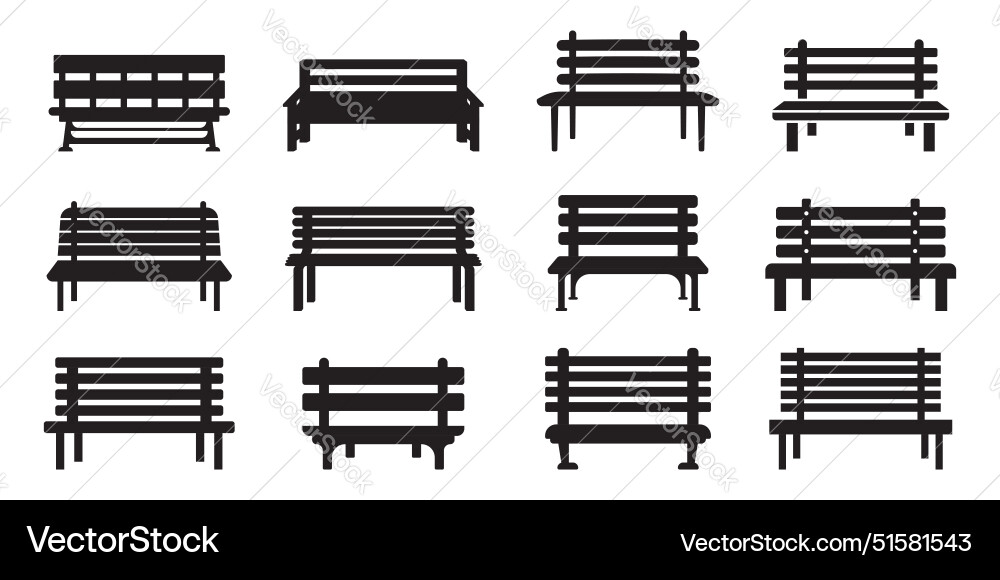 Bench icons set in flat style comfortable rest Bench icons set in flat style comfortable rest Vector Image