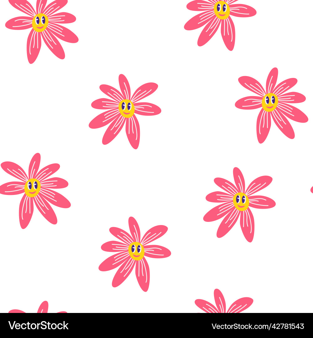 Chamomile flowers with faces seamless pattern Chamomile flowers with faces seamless pattern vector image