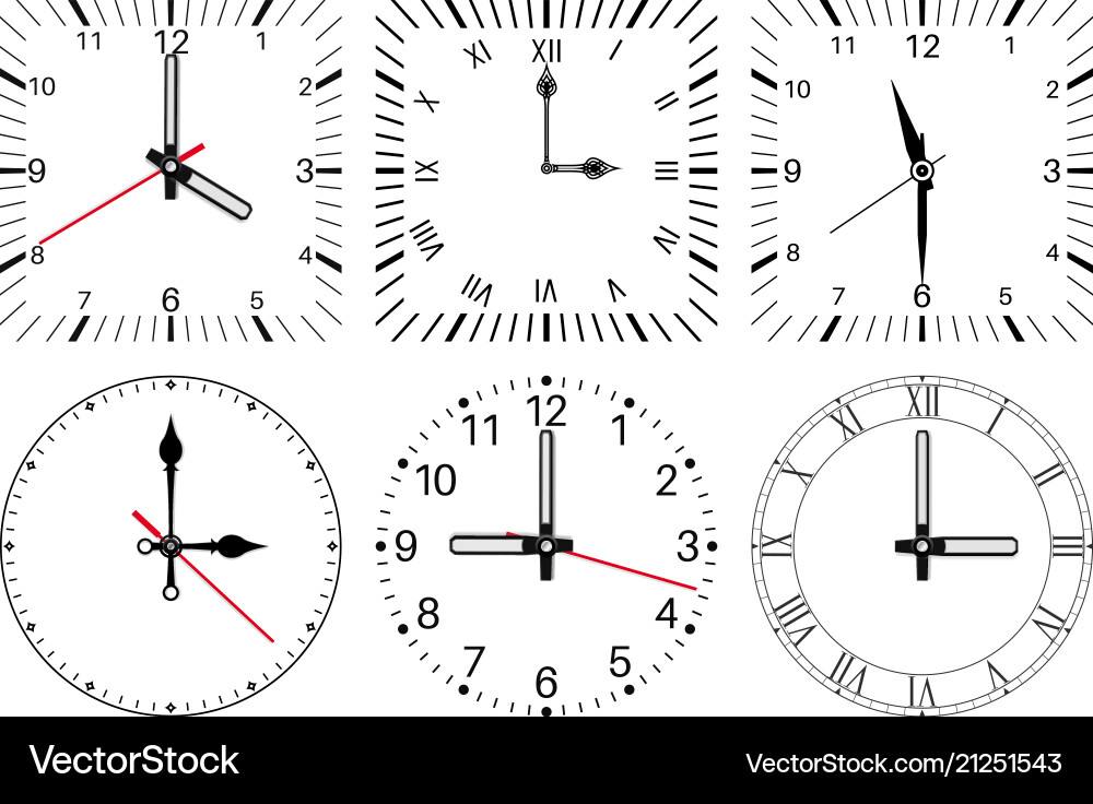 Clock Face - Round and Square Set Vector Image