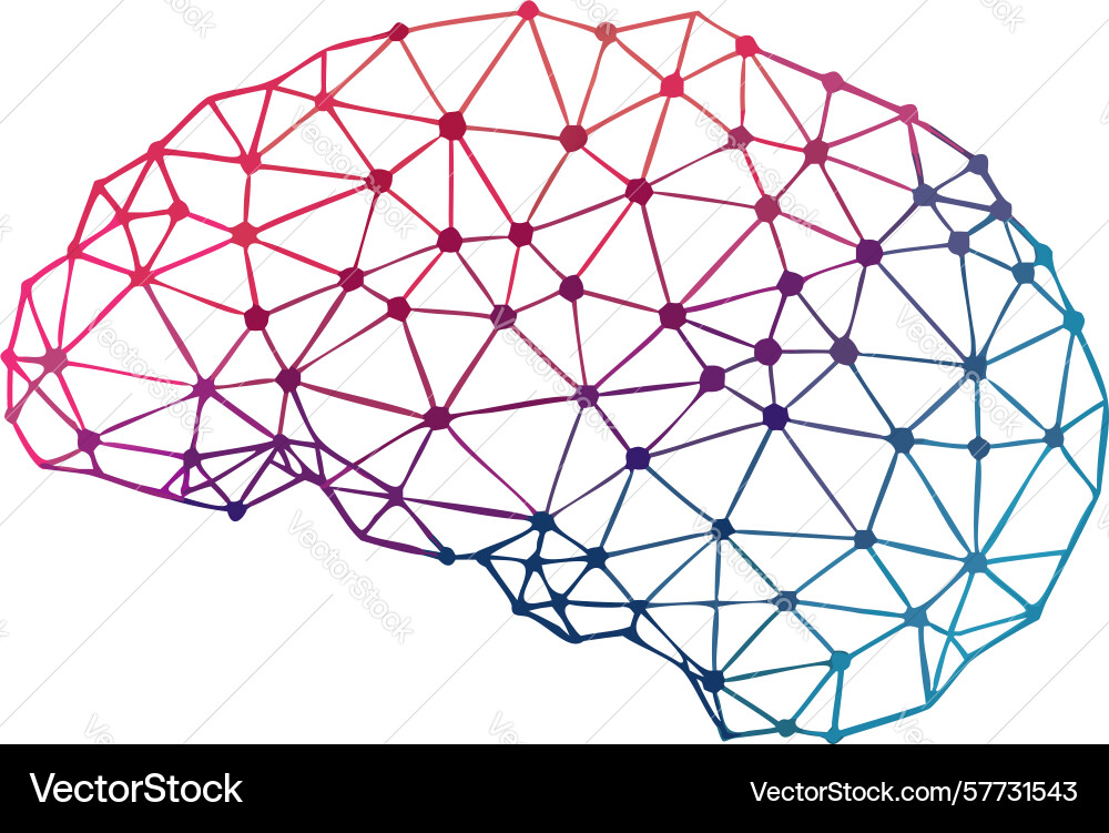 Polygonal brain with interconnected nodes design vector image